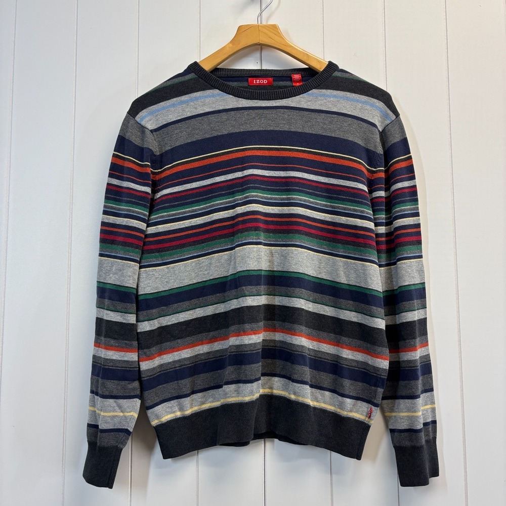IZOD Preppy Striped Sweater Men Medium Old Money Collegiate Frat Boy Classic